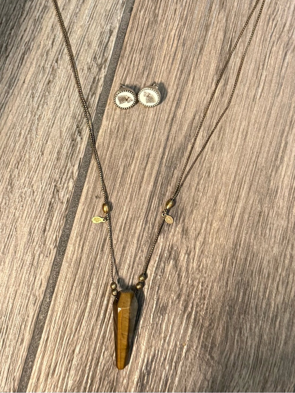 Alex and Ani Game of Thrones Stark Earrings & Alex & Ani Tigers Eye Necklace